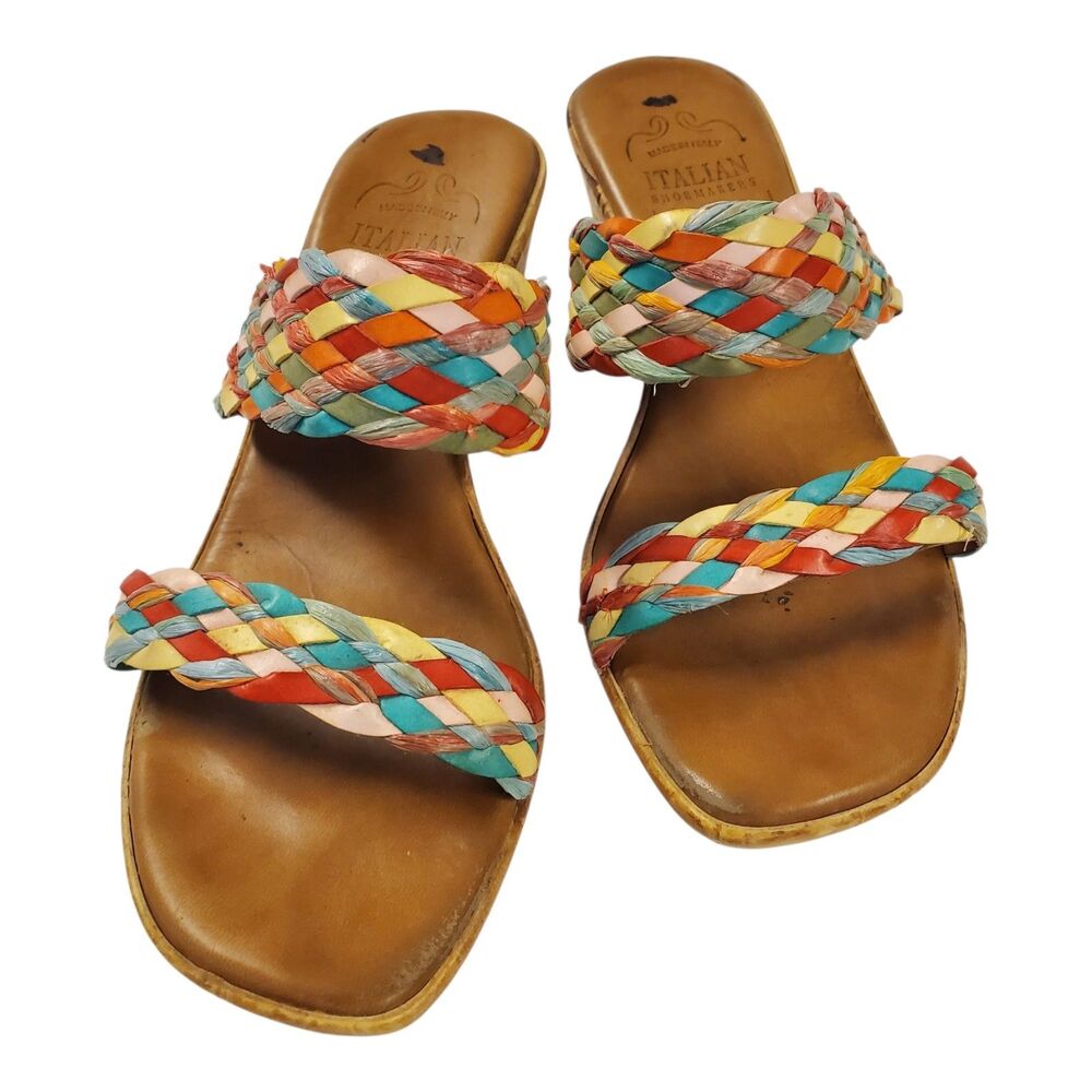 ITALIAN SHOEMAKERS Sandals TINA Womens 8.5 Multicolor Woven Slip On Wedge Heel
